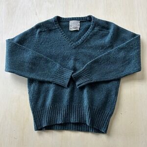 Vintage Pendleton Sweater Mens Medium Blue V Neck Virgin Wool Knit Pullover USA